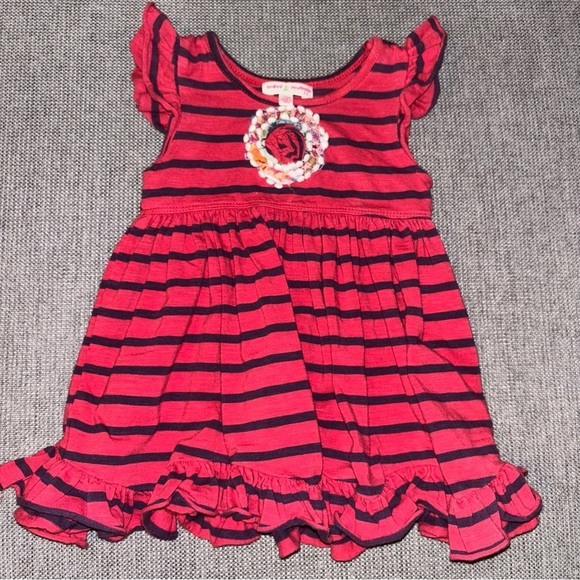Mini Magpie red striped sleeveless ruffle dress, size 12 months - Picture 1 of 4